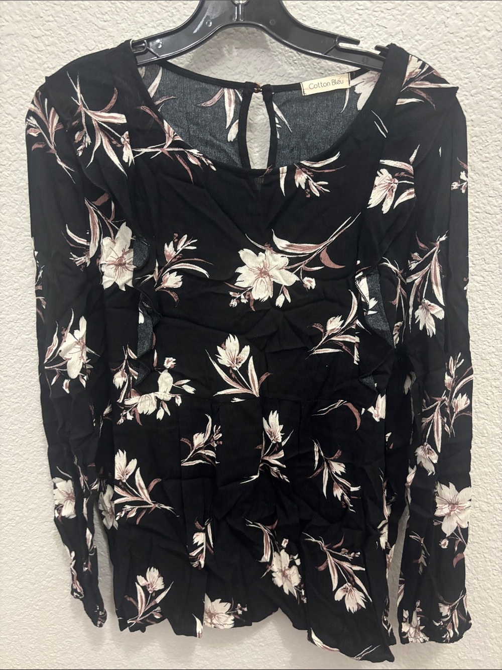 Cotton Bleu Black Floral Long-Sleeve Women's Top
